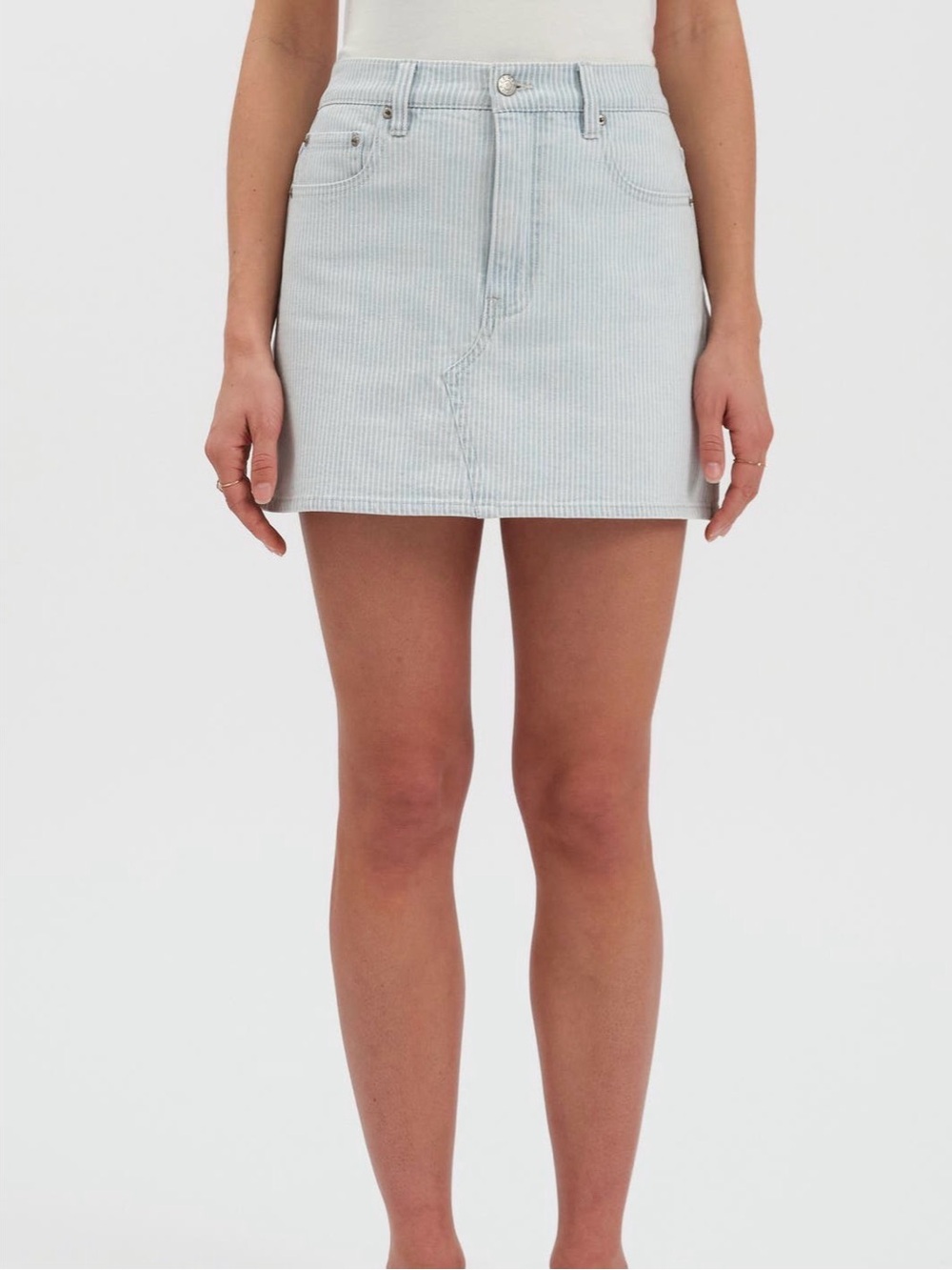 Daze Malibu Distressed Cutoff Denim Mini Skirt- Blue Bell Stripe